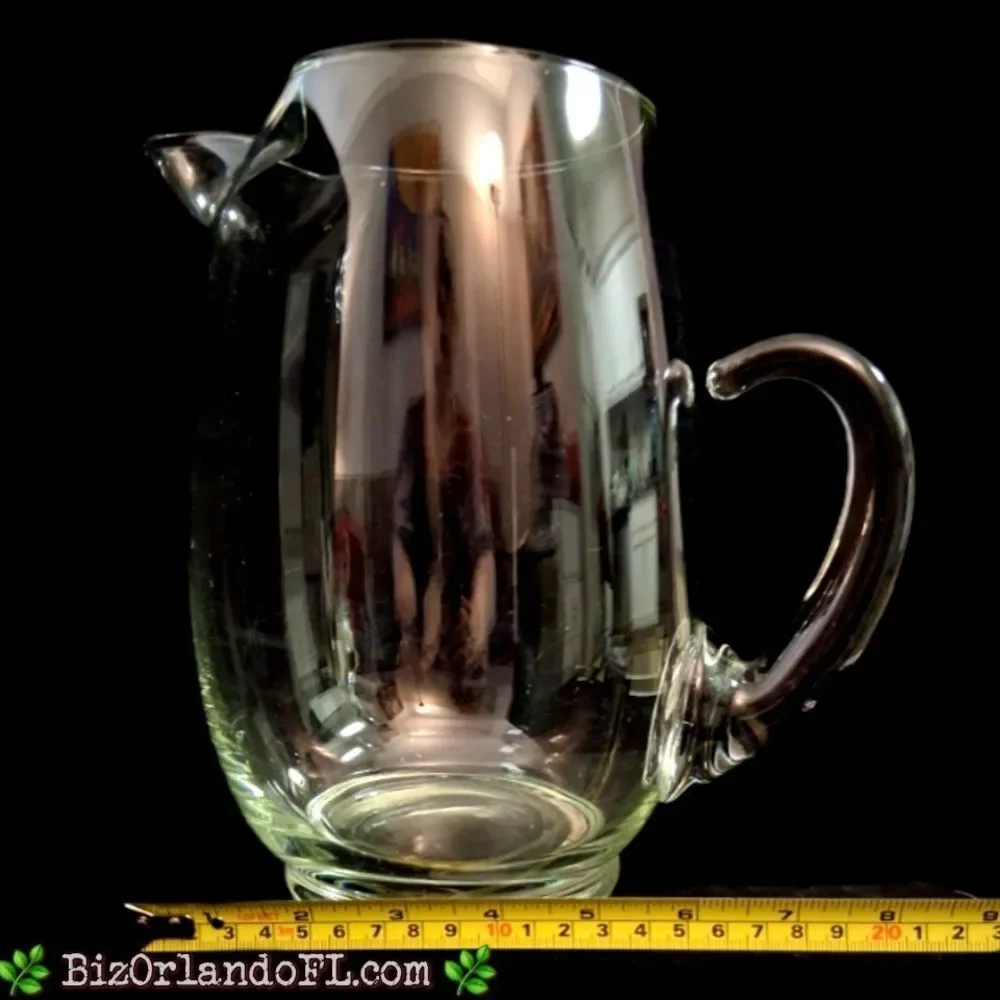 VINTAGE: Mid-Century Clear Glass Cocktail Pitcher with Applied Handle & Ice Lip